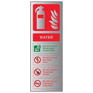 WATER Fire Extinguisher Safety Sign - Adhesive Vinyl - 100x280mm (x3)