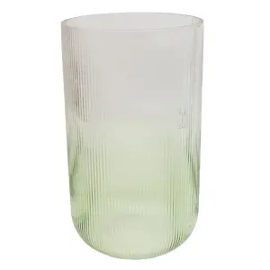 Medium Ridged Two Tone Clear & Green Gloss Vase, 26cm