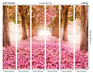 Origin Murals Pink Blossom Flowers Pathway of Trees Matt Smooth Paste the Wall Mural 300cm wide x 240cm high