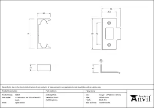 From The Anvil Aged Bronze  1/2" Rebate Kit for Tubular Mortice Latch