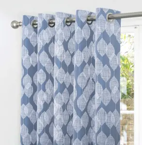 Home Curtains Halo Lined 45w x 48d" (114x122cm) Blue Eyelet Curtains (PAIR)