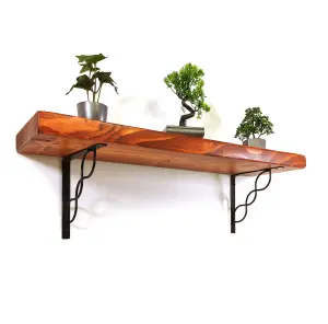 Wooden Rustic Shelf with Bracket WPRP Black 220mm 9 inches Teak Length of 30cm