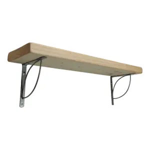 Solid Wood Handmade Rustical Shelf Unprimed 175mm 7 inch with Silver Metal Bracket TRAMP Length of 130cm