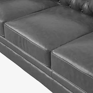 Hertford Chesterfield Faux Leather 3 Seater Sofa In Vintage Grey