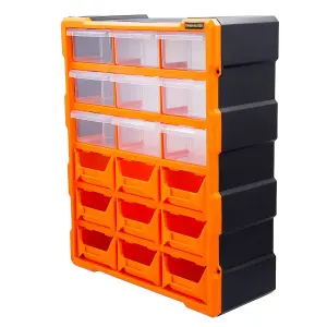 TOUGH MASTER Small Parts Multi Drawer Organiser Wall Mount or Freestanding Plastic DIY Storage Cabinet - 18 Drawers (TM-UPT-6011)