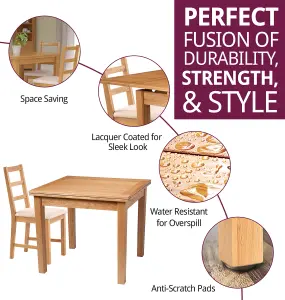 Hallowood Furniture Waverly Small Extending Table with 4 Ladder Back Oak Chairs with Beige Fabric Seat