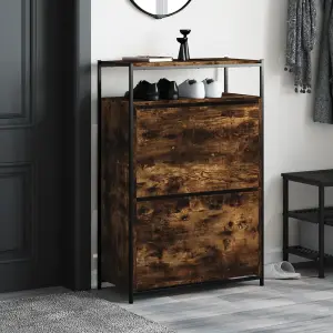 Berkfield Shoe Cabinet Smoked Oak 75x34x112 Engineered Wood