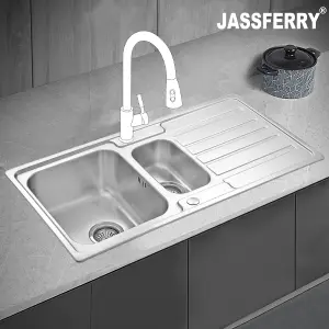 JASSFERRY Stainless Steel Kitchen Sink 1.5 Square Bowl Rome Style Reversible Drainer