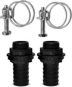 25mm Water Butt Connector Kit-Heavy Duty Water Tank Outlet Connector Pack of 2 with Double Wire Metal Clips-with Screw Fittings