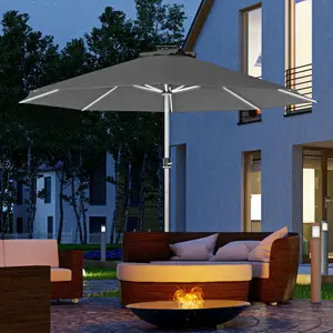 Outsunny Solar Patio Garden Parasol with Lights for Outdebor, Charcoal Grey