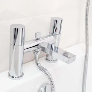 Enzo Polished Chrome Round Deck Mounted Bath Shower Mixer Tap with Handset