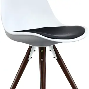 Soho White & Black Plastic Dining Chair with Pyramid Dark Wood Legs