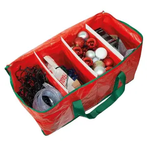 Christmas Decorations Storage Bag - Festive Lights, Ornaments, Baubles Container Box with Zip, Carry Handles & 4 Compartments