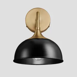 Industville Chelsea Dome Wall Light, 8 Inch, Black, Brass Holder