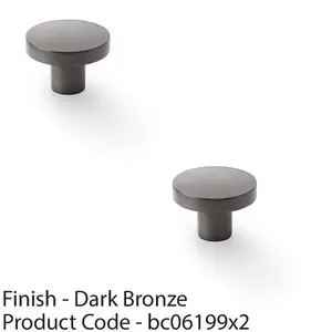 2 PACK - Slim Round Door Knob - Dark Bronze 38mm Modern Cupboard Cabinet Pull Handle