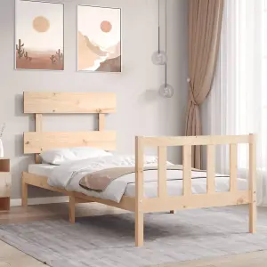 Berkfield Bed Frame with Headboard Small Single Solid Wood