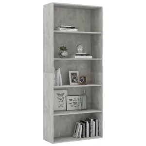 Berkfield 5-Tier Book Cabinet Concrete Grey 80x30x189 cm Engineered Wood