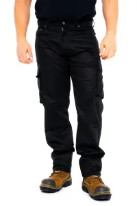 SSS Mens Work Trousers Cargo Multi Pockets Work Pants, Black, 34in Waist - 32in Leg - Regular