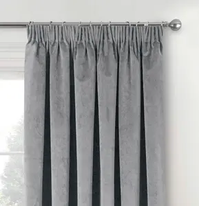 Luxury Enhanced Living Grey Velvet, Supersoft, 100% Blackout, Thermal Pair of Curtains with Tape Top - 46 x 72 inch (117x183cm)