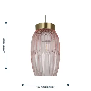 First Choice Lighting Set of 2 Facet Antique Brass with Pink Faceted Glass Pendant Shades