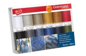 TSET DENIM 12X100M - Thread Set: Denim: 12 x 100m: Assorted Shades - Gutermann