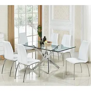 Opal White Faux Leather Dining Chair With Chrome Legs In Pair