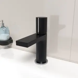 Nes Home Arte Handleless Futuristic Matt Black Basin Mixer Tap Deck Mounted Brass Core