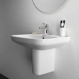 Ideal Standard i.life A Gloss White Rectangular Wall-mounted Semi-pedestal Basin (H)48.5cm (W)55cm