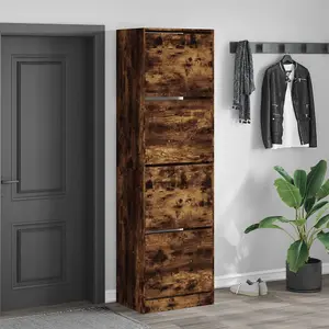 Shoe Cabinet with 4 Flip-Drawers Smoked Oak 60x42x204 cm