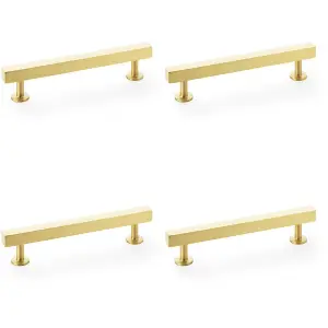 4 PACK - Straight Square Bar Pull Handle - Satin Brass 128mm Centres SOLID BRASS Drawer