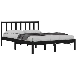 Berkfield Bed Frame Black Solid Wood Pine 150x200 cm 5FT King Size