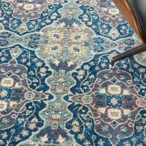 Navy Multicolor Luxurious Traditional Persian Bordered Floral Rug Easy to clean Living Room Bedroom and Dining Room-239cm X 300cm