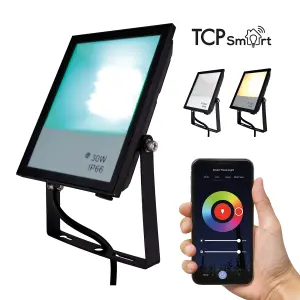 TCP Smart Outdoor Floodlight RGBCCT Adjustable Colour and Temperature Weatherproof Design for Versatile Outdoor Lighting