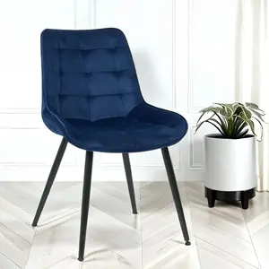 6x Velvita Blue Luxury Velvet With Black Legs Dining Chairs