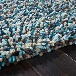 Shaggy Blue Wool Handmade Modern Shaggy Easy to Clean Abstract Rug For Dining Room Bedroom And Living Room-80cm X 150cm