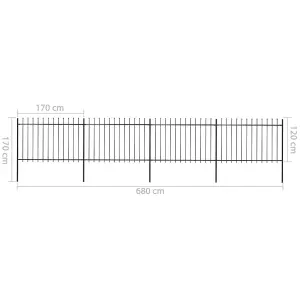 Berkfield Garden Fence with Spear Top Steel 6.8x1.2 m Black