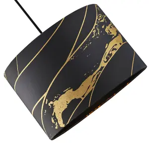 Designer Black Cotton Fabric Lamp Shade with Gold Foil Lines and Waves Decor