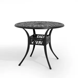 Black Vintage Round Cast Aluminum Outdoor Bistro Dining Table with Umbrella Hole 90 cm