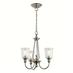 3 Bulb Chandelier Hanging Pendant Ceiling Light Classic Pewter LED E27 60W Bulb