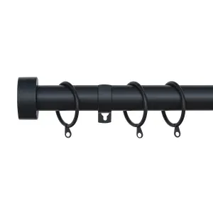 A.Unique Home Stud End Metal Extendable Curtain Pole With Rings and Fittings (25/28mm) - Matte Black, 120cm - 220cm Approx