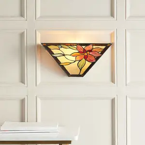 Tiffany Glass Wall Light Cream & Bold Red Flower Shade Interior Sconce i00251