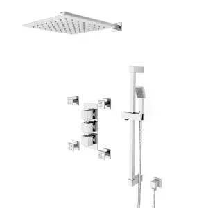 Nes Home Olive Square 3 Way Concealed Thermostatic Shower Mixer Valve,Shower Head, Handset, Slider Rail, 4x Body Jets Set