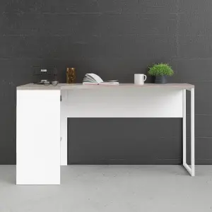 Function Plus Corner Desk 2 Drawers in White and Truffle Oak