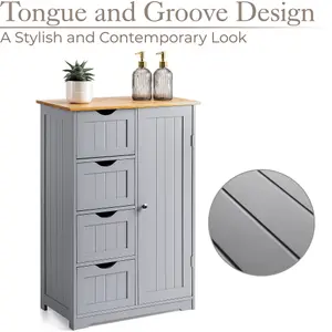 Bathroom Drawer Cabinet Grey Bamboo Freestanding Storage Unit 4 Drawers Christow