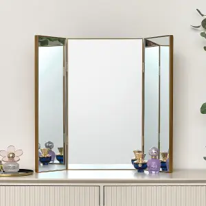 Melody Maison Large Gold Dressing Table Triple Mirror - 70cm x 60cm