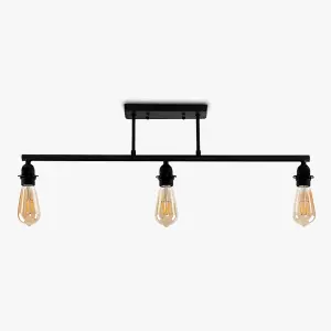 ValueLights Fillatt 3 Way Black Satin Pipework Industrial Ceiling Light