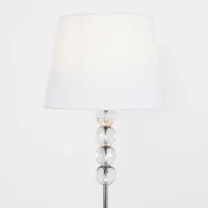 ValueLights Eleanor Modern Silver Chrome & Clear Acrylic Ball Floor Lamp with White Tapered Shade