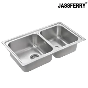 JASSFERRY Brilliant Drop-in Stainless Steel Kitchen Sink 1.5 Two Square Bowl Rome Design, 860 X 500 mm