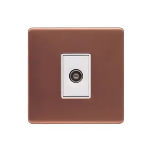 Brushed Copper Screwless Plate 1 Gang TV Socket - White Trim - SE Home