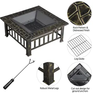 Yaheetech Metal Square Fire Pit with Cover Outdoor - Bronxe